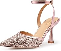Trary Women's Stiletto Pumps: Sparkly Closed Toe Ankle Strap Pointed Toe Heels for Wedding & Party