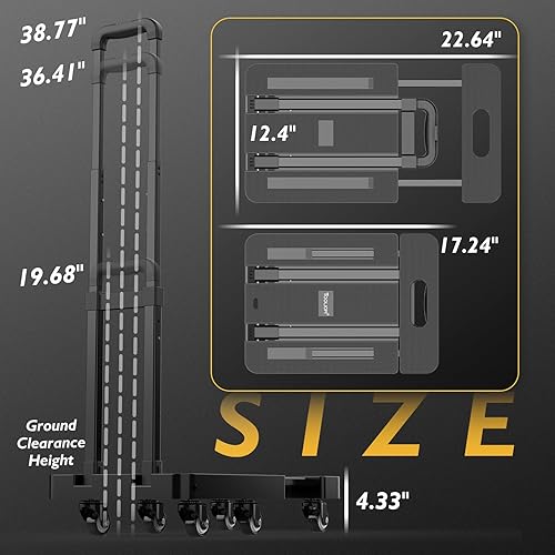 Miniatura 2 de TOOLIOM Camión de mano plegable, carrito de equipaje plegable resistente de 500 libras con 6 ruedas y 2 cuerdas elásticas, carrito plegable portátil