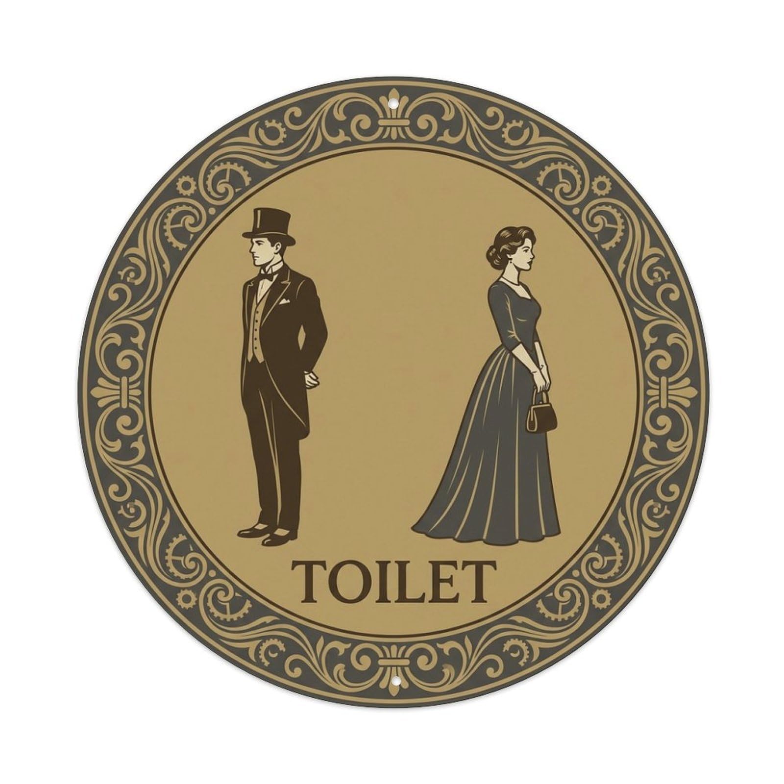 Restroom Notice Toilet Bronze Cameo Metal Tin Sign