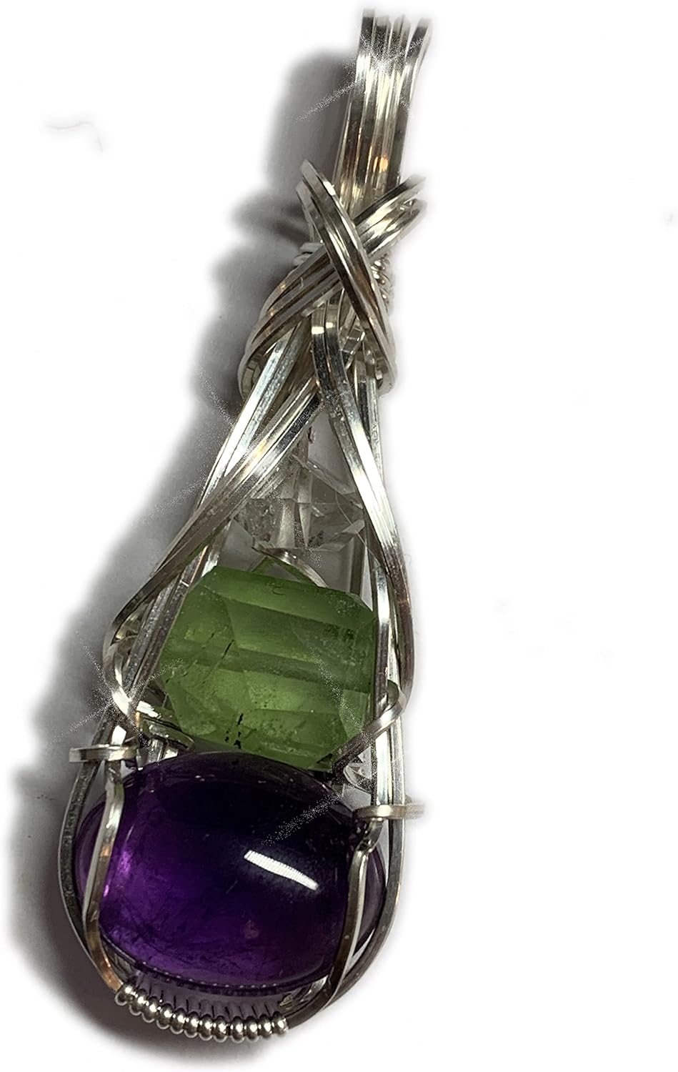 Amethyst Peridot Crystal and Herkimer Diamond Necklace Pendant sterling silver detox weight loss vibration energy Dtxs1