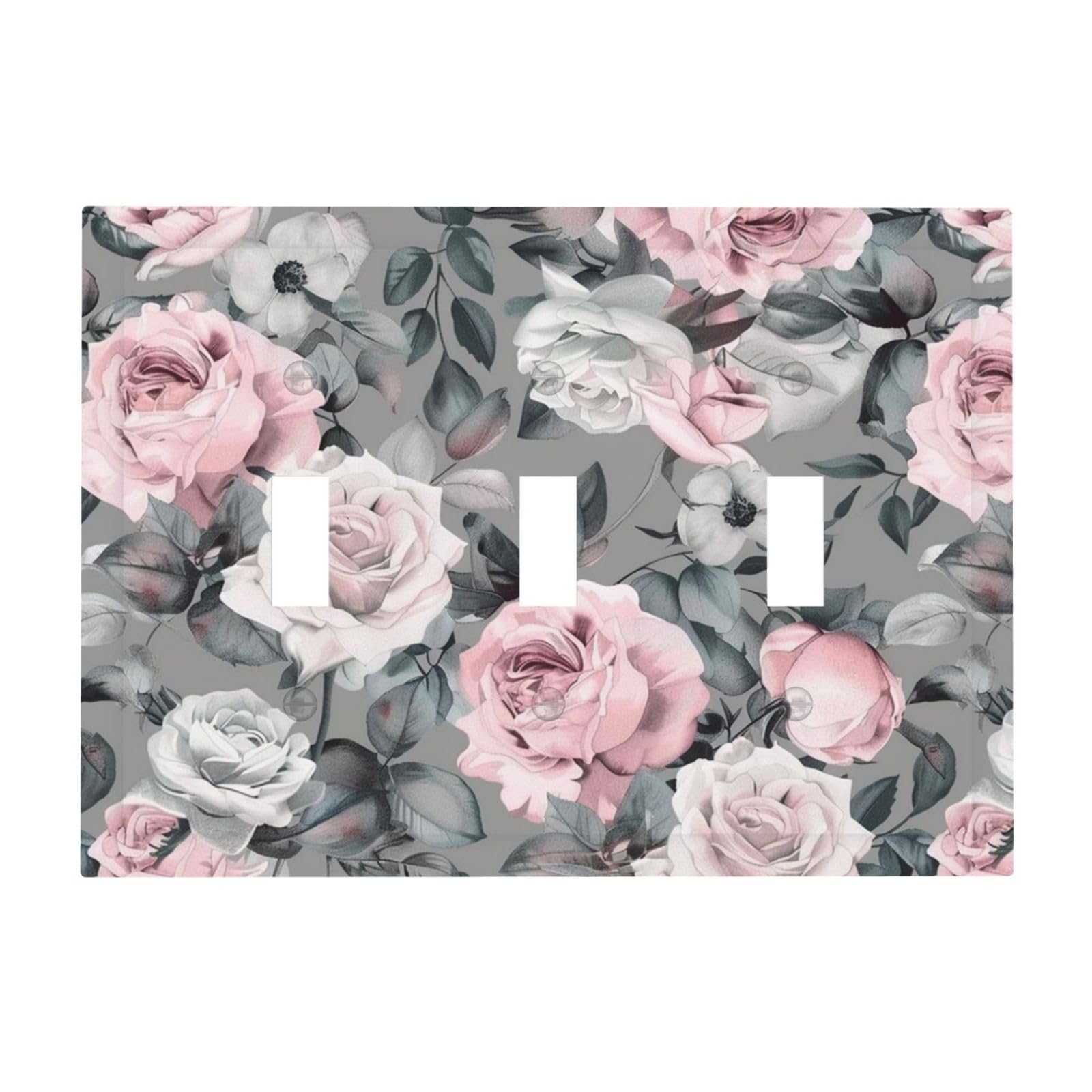 Plaque murale 3 interrupteurs décorative motif rose argenté pour chambre et bain