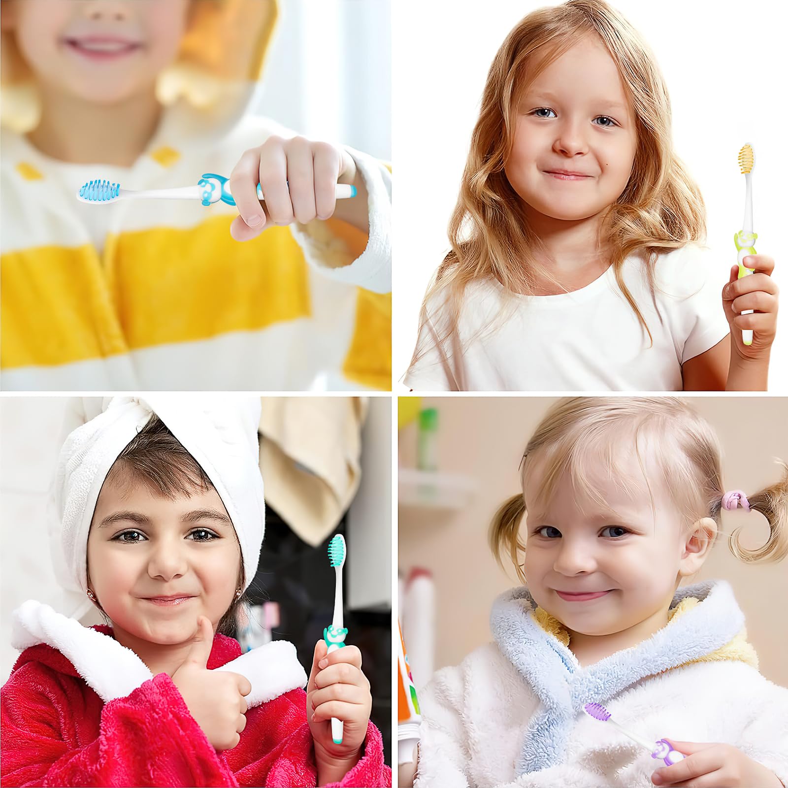 100 spazzolini manuali per bambini, con coperchio, setole morbide, confezionati singolarmente, per casa, viaggi, campeggio, hotel (verde, giallo, blu, viola)
