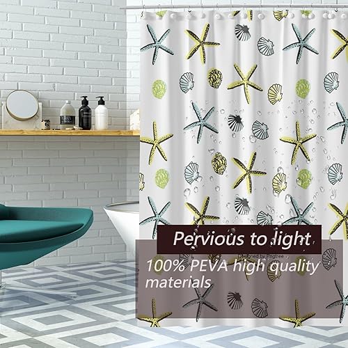 Miniatura 2 de Shower Curtain Liner, PEVA Yellow Shower Curtain with Metal Grommet and 3 Magnetic Weights Shower Liner 72 x 72 inch