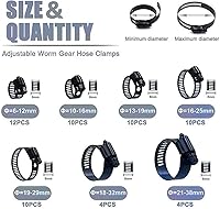 Vista 4 de Abrazadera de manguera de acero inoxidable ajustable de 6 a 1.496 in, abrazaderas de manguera de engranaje helicoidal, kit surtido para fontanería