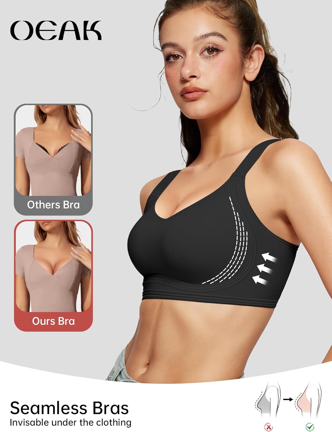 OEAK Womens Seamless Push Up Bras No Underwire Full Coverage Comfortable Bra V Neck Bralettes Wireless Everyday Bra - Image 4