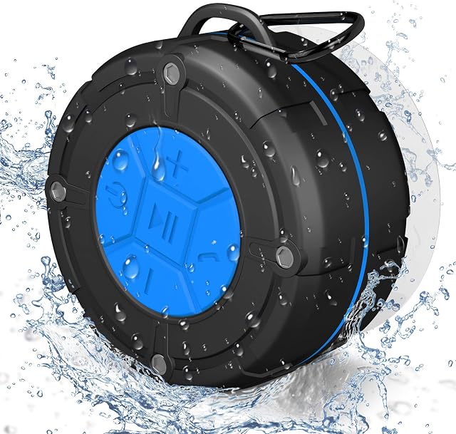 PEYOU Shower Speaker Bluetooth 5.0, IPX7 Waterproof Bathroom Shower Radio, Portable Wireless Speaker with Suction Cup, Lould Voice and Rich Bass, Built-in Mic, Mini Speaker Perfect for Outdoor/Gift