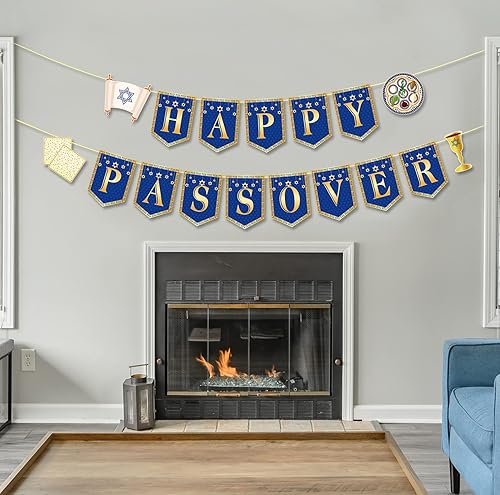 Miniatura 3 de Guirnalda de banderines de Pascua para Pascua, decoraciones de fiesta para Pascua, Seder, judío, Hanukkah, decoración del hogar