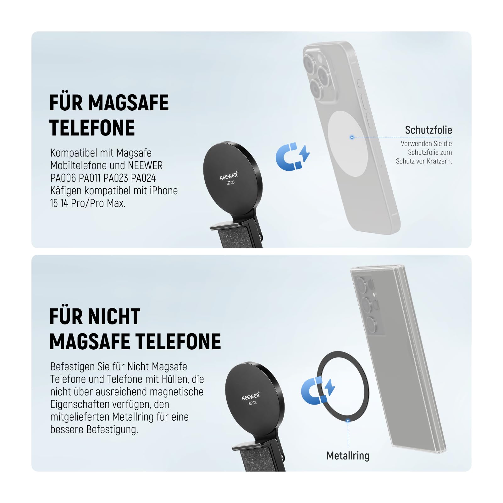 NEEWER Continuity Camera Mount für Tisch Monitor, magnetische dreifach Faltbare Handy Kamera Webcam Halterung mit Arca Typ Basis, kompatibel mit MagSafe iPhone iMac Tisch Mac Laptop Samsung, SP08