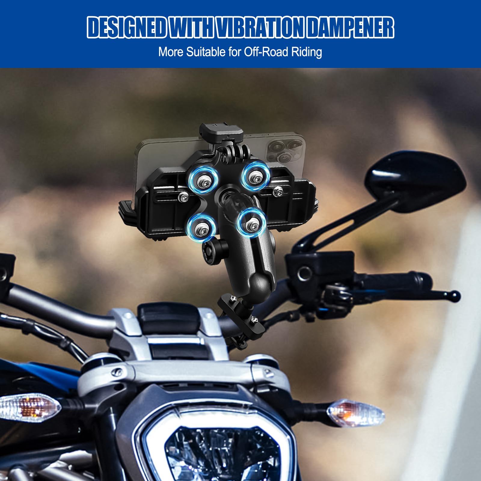 Supporto per telefono da moto con smorzatore di vibrazioni e blocco sicuro ad alta velocità, supporto antifurto per telefono per moto, bici, bicicletta, adatto per telefoni da 4,8 a 7,2 cm