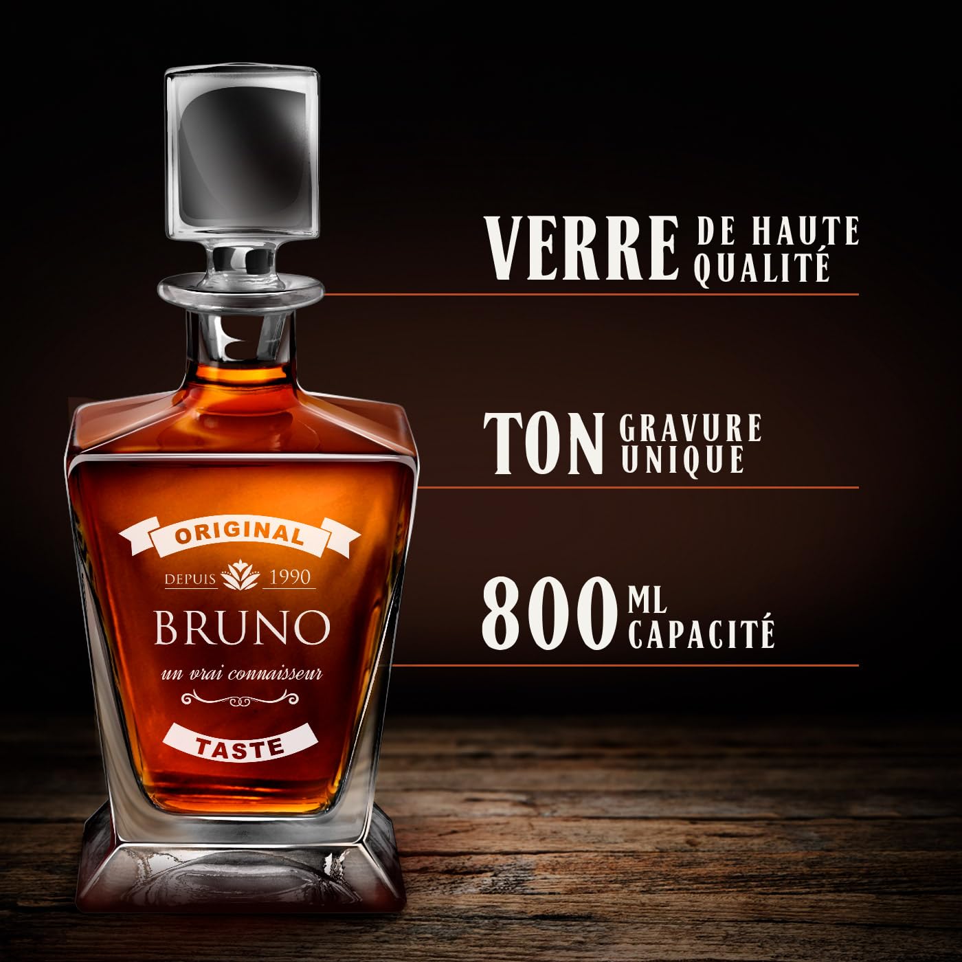 Maverton Carafe à whisky pour homme - 0,8l Décanteur gravé - Avec motif décoratif - Carafe en verre pour connaisseur - avec personnalisation - pour anniversaire - pour lui - original