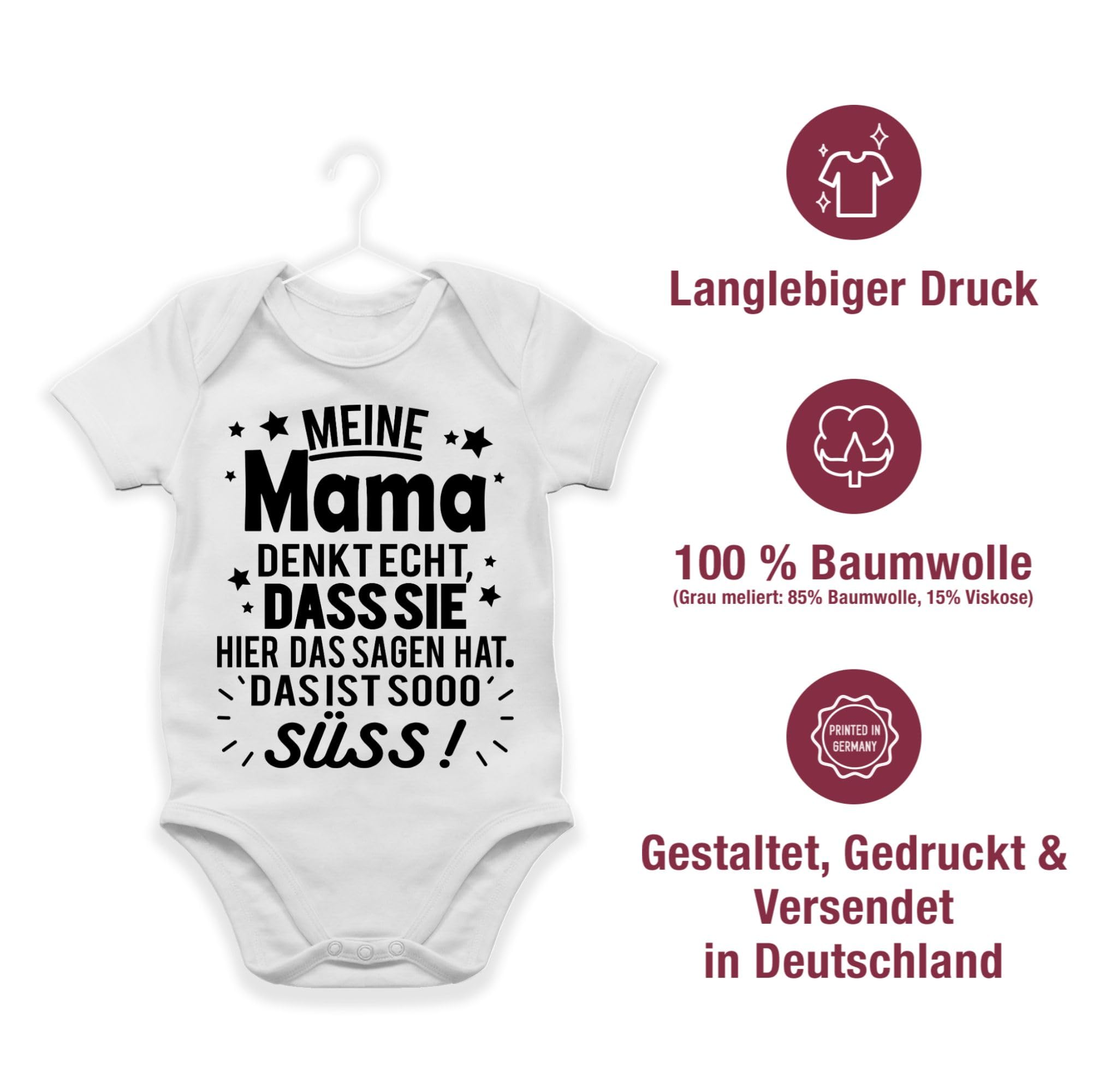 Shirtracer - Baby Body Kurzarm - Sprüche - Meine Mama denkt echt, dass sie hier das Sagen hat. Das ist sooo süß! - schwarz