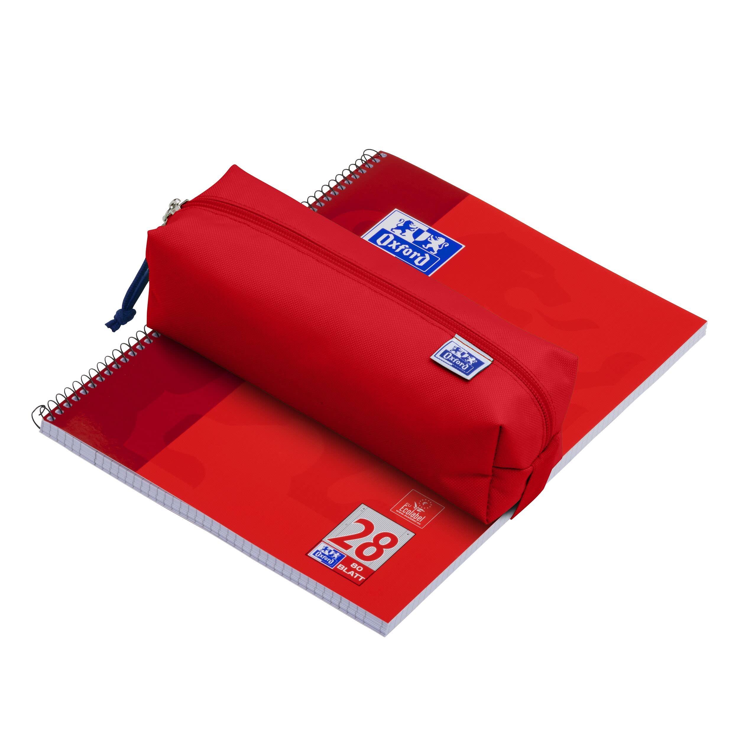 Oxford Girls Boys Rectangle Large Durable Pencil Case Red, 22x8x7cm - Image 4