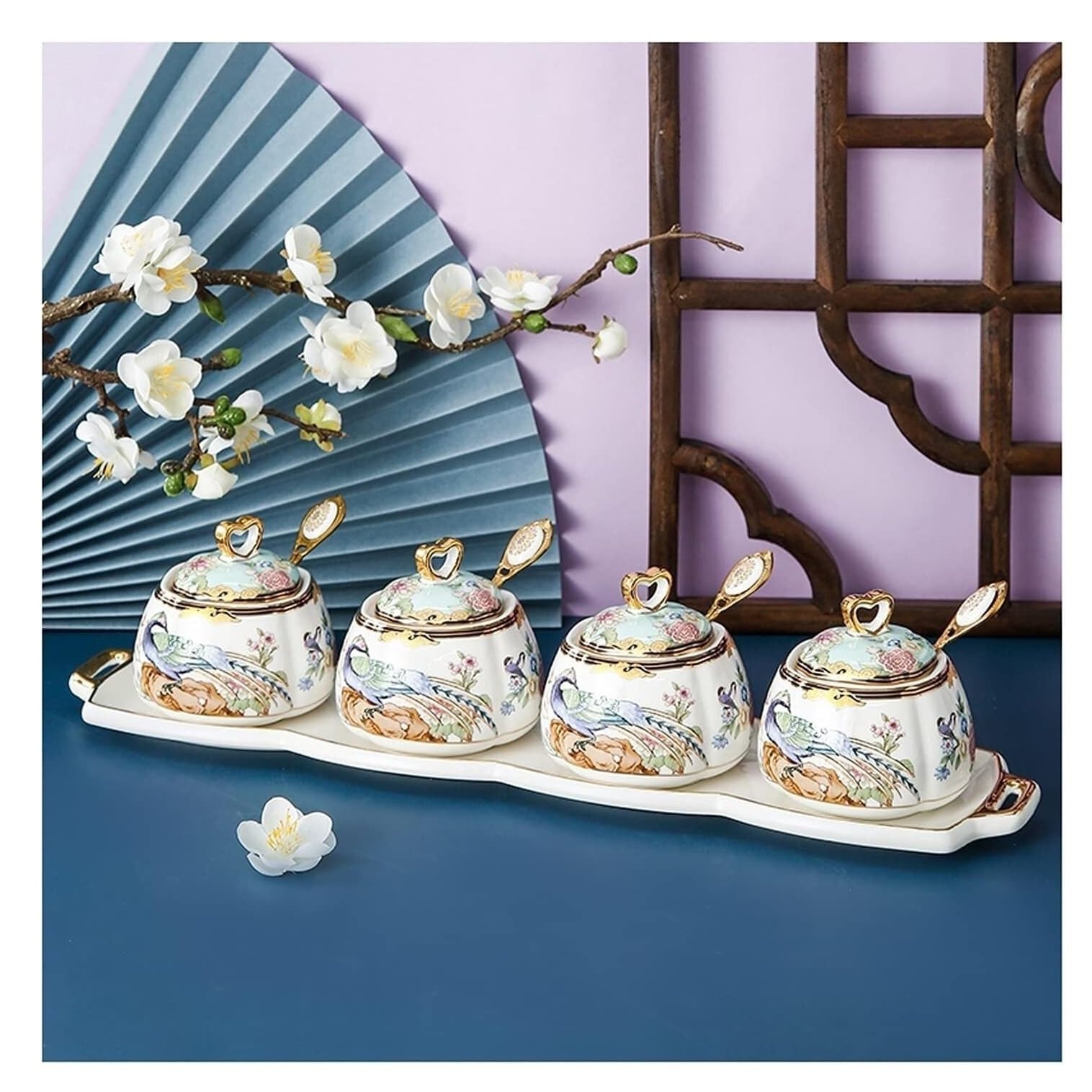 Pojemnik na Przyprawy Pojemników na Przyprawy Zestaw Ceramicznych Pojemników Na Przyprawy Z Łyżką W Pokrywce I Tacą Cukiernica Kuchenne Pudełko Na Przyprawy Domowa Butelka Na Przyprawy Do Sosu Słoiki