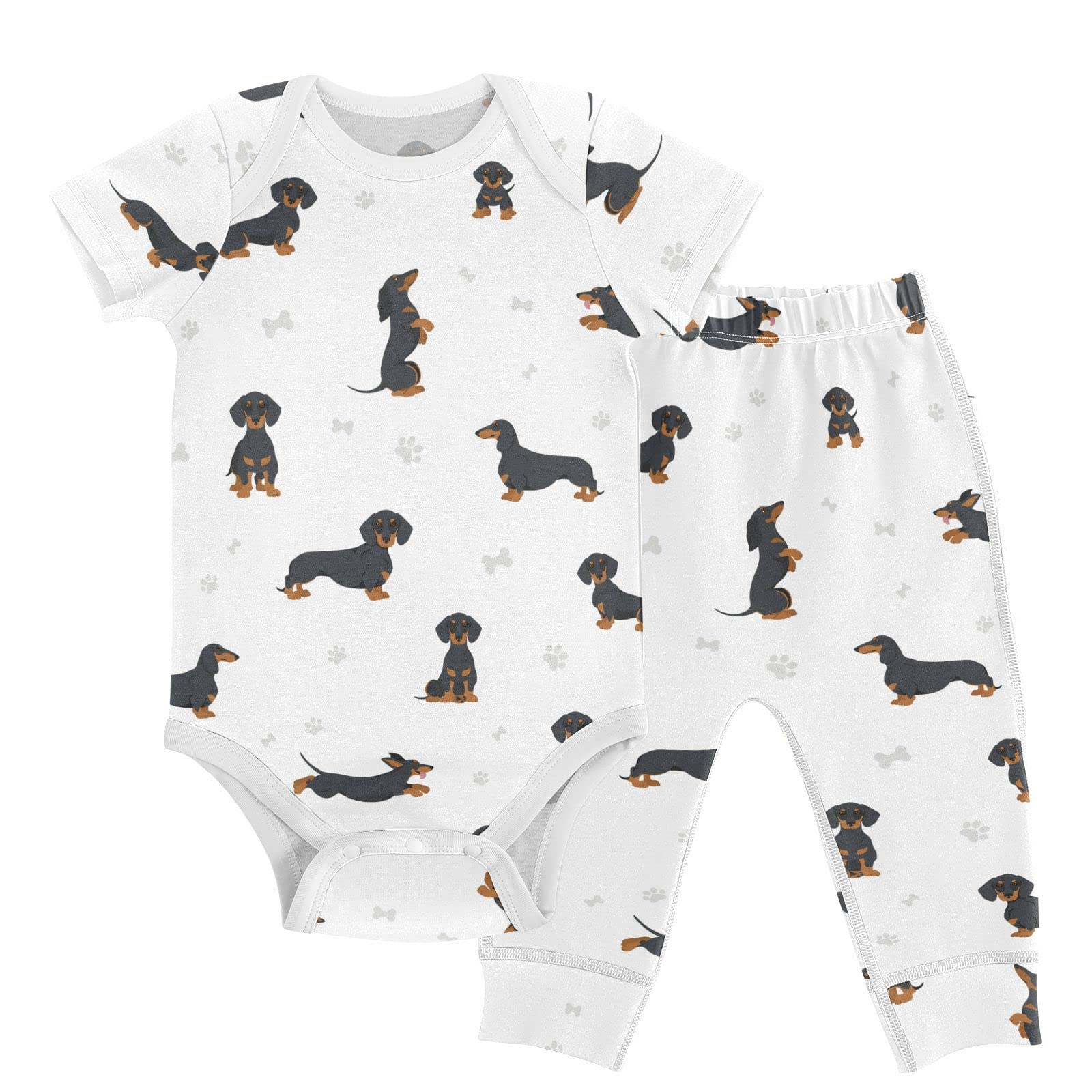 vvfelixl Baby Pants Sets Black Dachshund Short Sleeve Baby Clothes For Boys Girls 3-6 Months