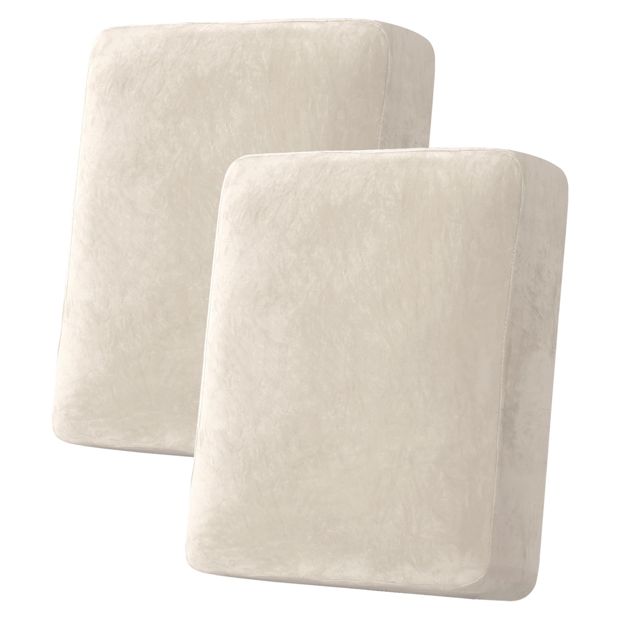 H.VERSAILTEX Velvet Stretch Couch Cushion Cover Plush Cushion Slipcover for Chair Loveseat Sofa Cushion Furniture Protector Seat Cushion Sofa Cover (2 Piece Medium Sofa Cushion Covers, Ivory)