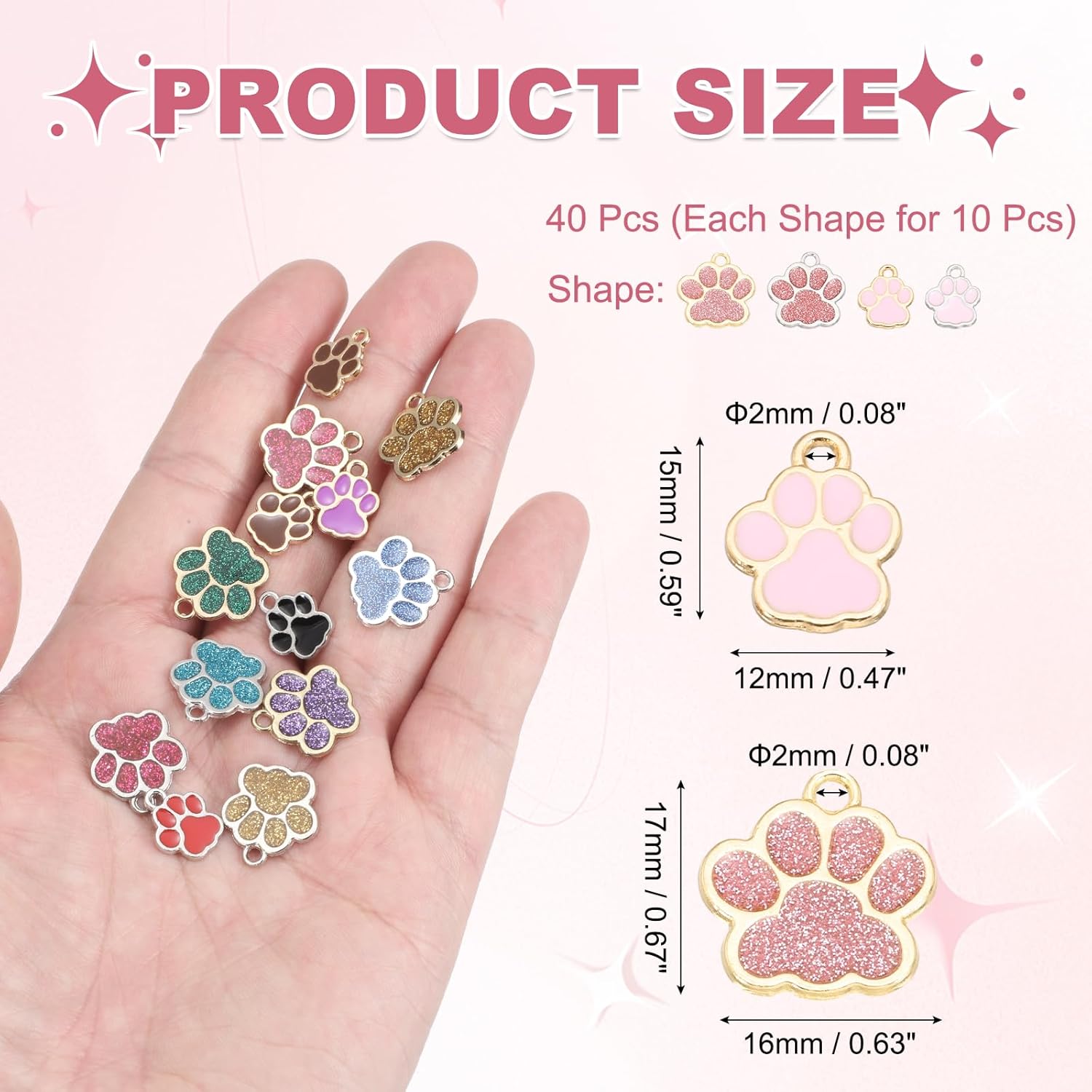 MECCANIXITY Dog Paw Print Charms, Alloy Enamel Footprint Pendants Sparkle Paw Bead Footprint Animal Charms for Necklace Bracelet - Image 2