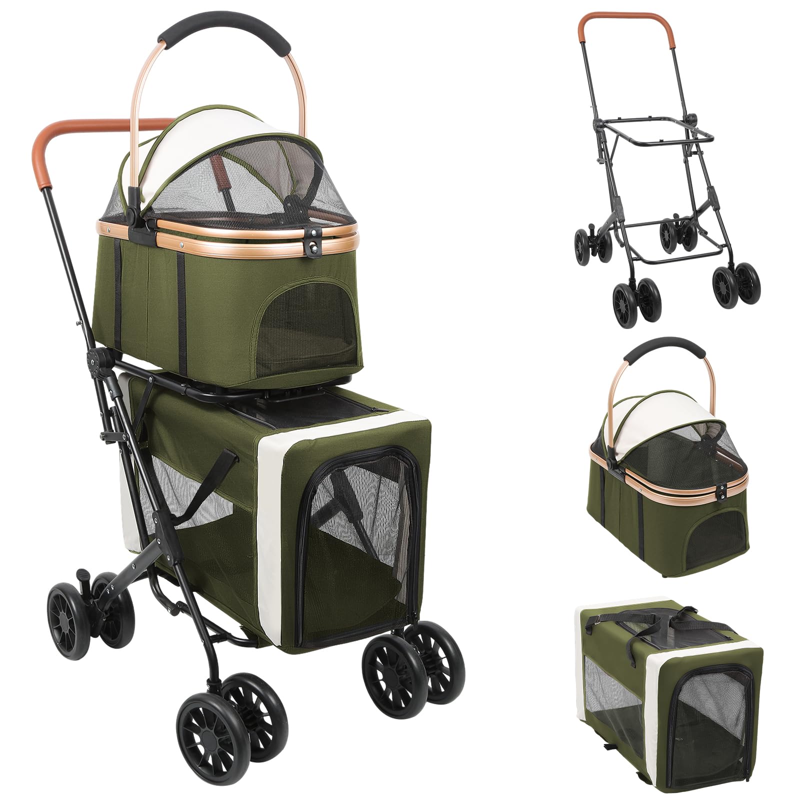 OHMG Poussette Double pour Chien, Pliable Poussette pour 2 Animaux Jusqu'à 16 kg, Transporteur pour Chats avec Coussins et Porte-gobelet, sac de Transport pour Cage pour Chien, 4 PCS Roues