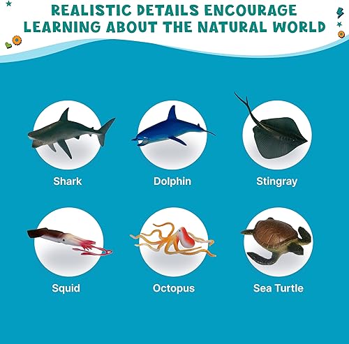 Miniatura 3 de Get Ready Kids Juego de animales del océano - 6 juguetes realistas de criaturas marinas para niños de 3 a 5 años | Mini animales de plástico |