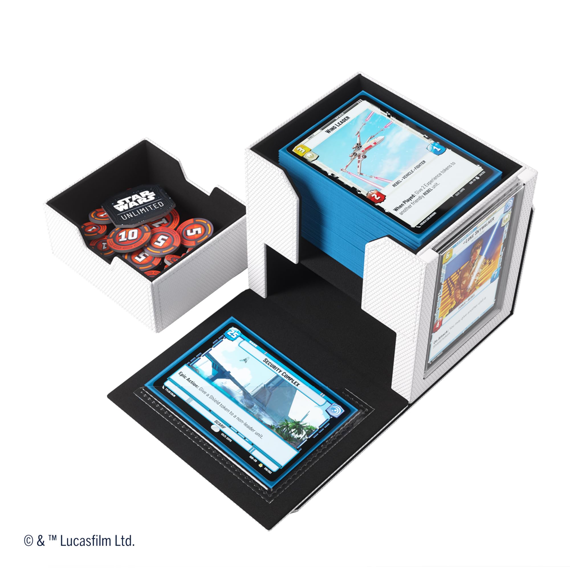 Gamegenic Star Wars Unlimited Deck Pod, ¡Lleva tu experiencia de juego a un nuevo nivel! Caja para Mazos Premium, Caben 60 Cartas con Doble Funda, Blanco/Negro