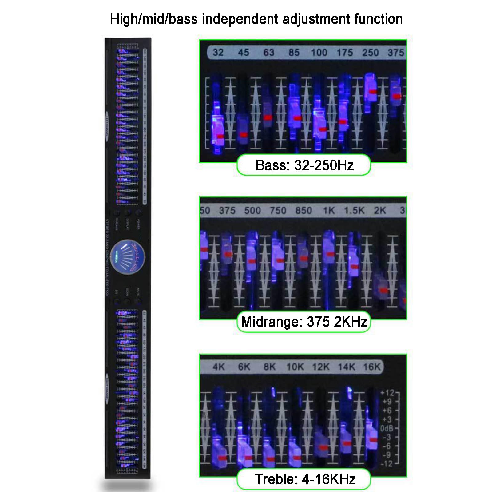 Égaliseur Audio 22 Bandes, Égaliseur Graphique Stéréo, Montage en Rack 1U À Deux Canaux, avec 10 Effets Prédéfinis, Réduction Automatique du Bruit
