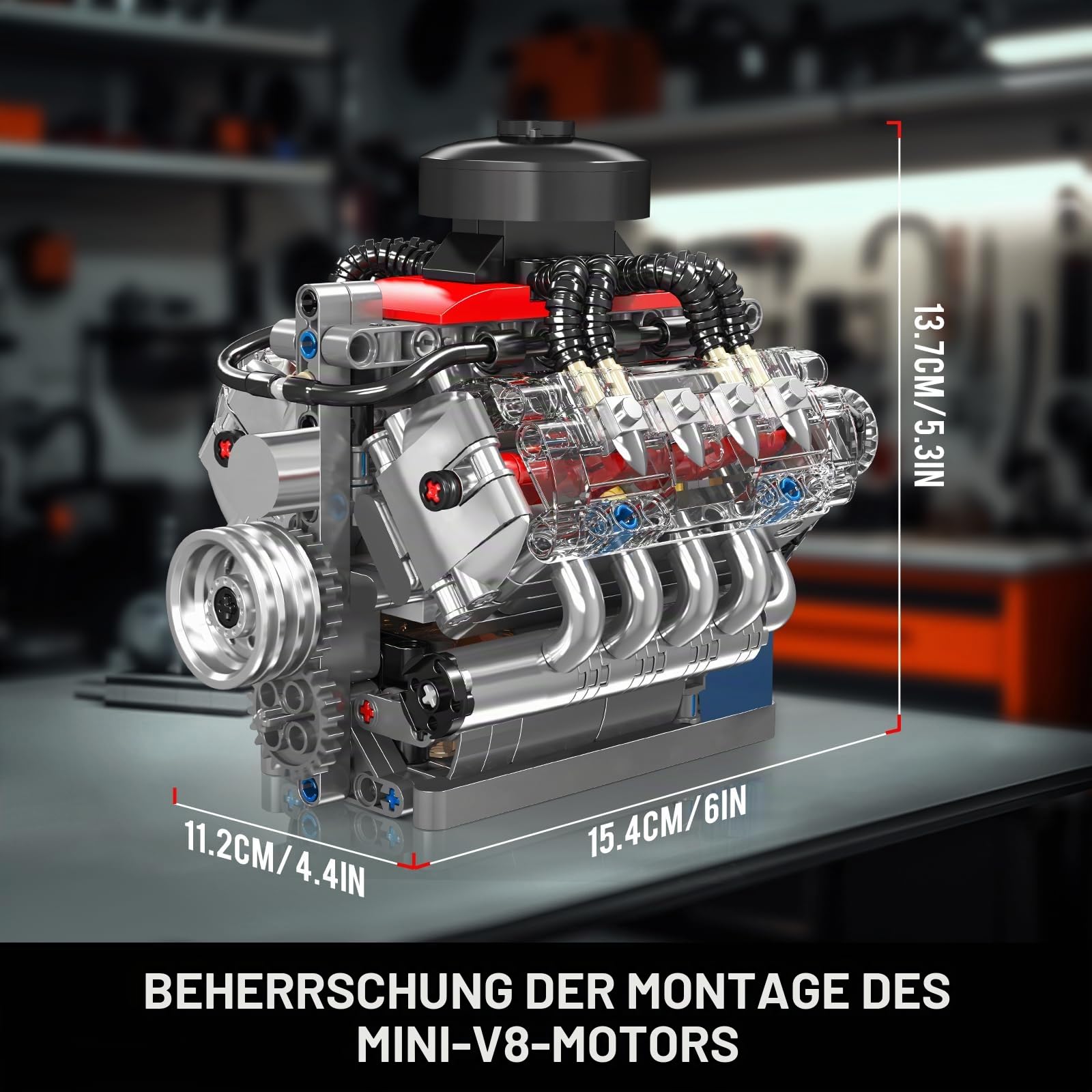Mould King 10171 Technik V8 Motor ModellBausatz, 487 Teile Achtzylinder-Motor Engine Kit für Erwachsene Enthält V8 Sammlerstück Technisches Klemmbausteine Bausatz