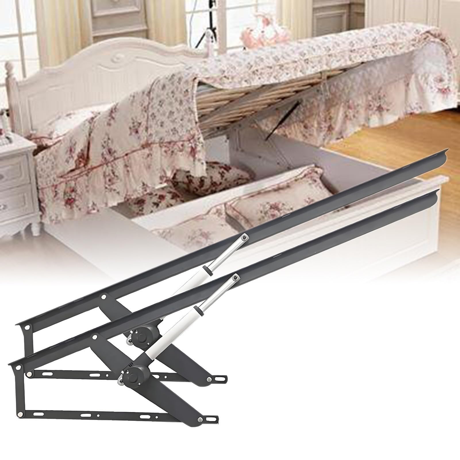 Mecanismo eléctrico de elevación de cama de acero, juego de bisagras de marco de cama de almacenamiento, solución neumática de ahorro de espacio, 2 piezas