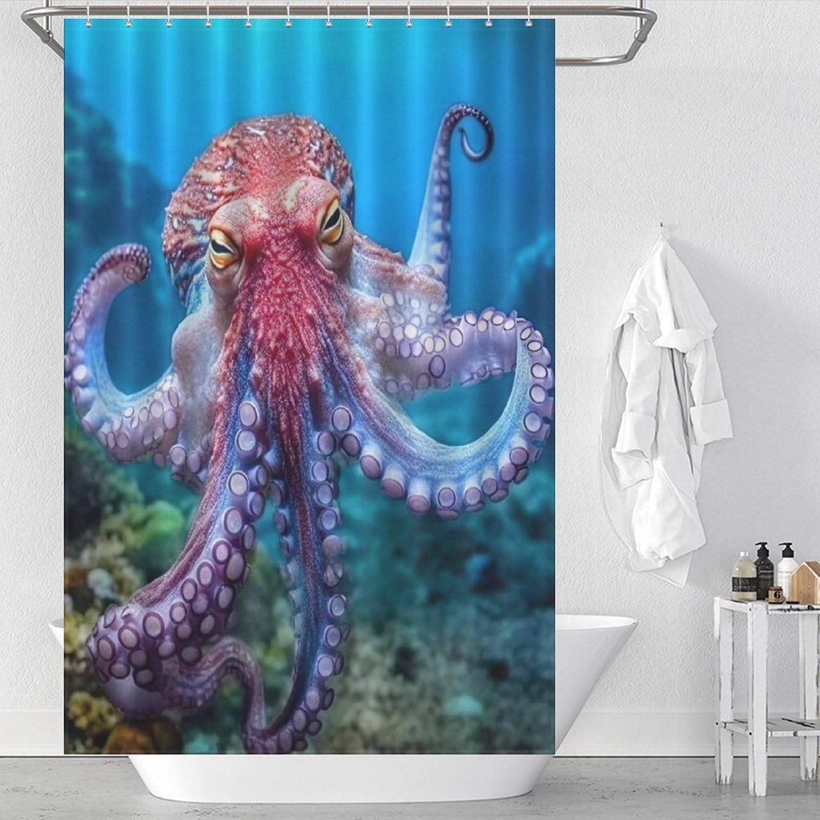 Rideau de douche pieuvre imperméable et séchage rapide en tissu