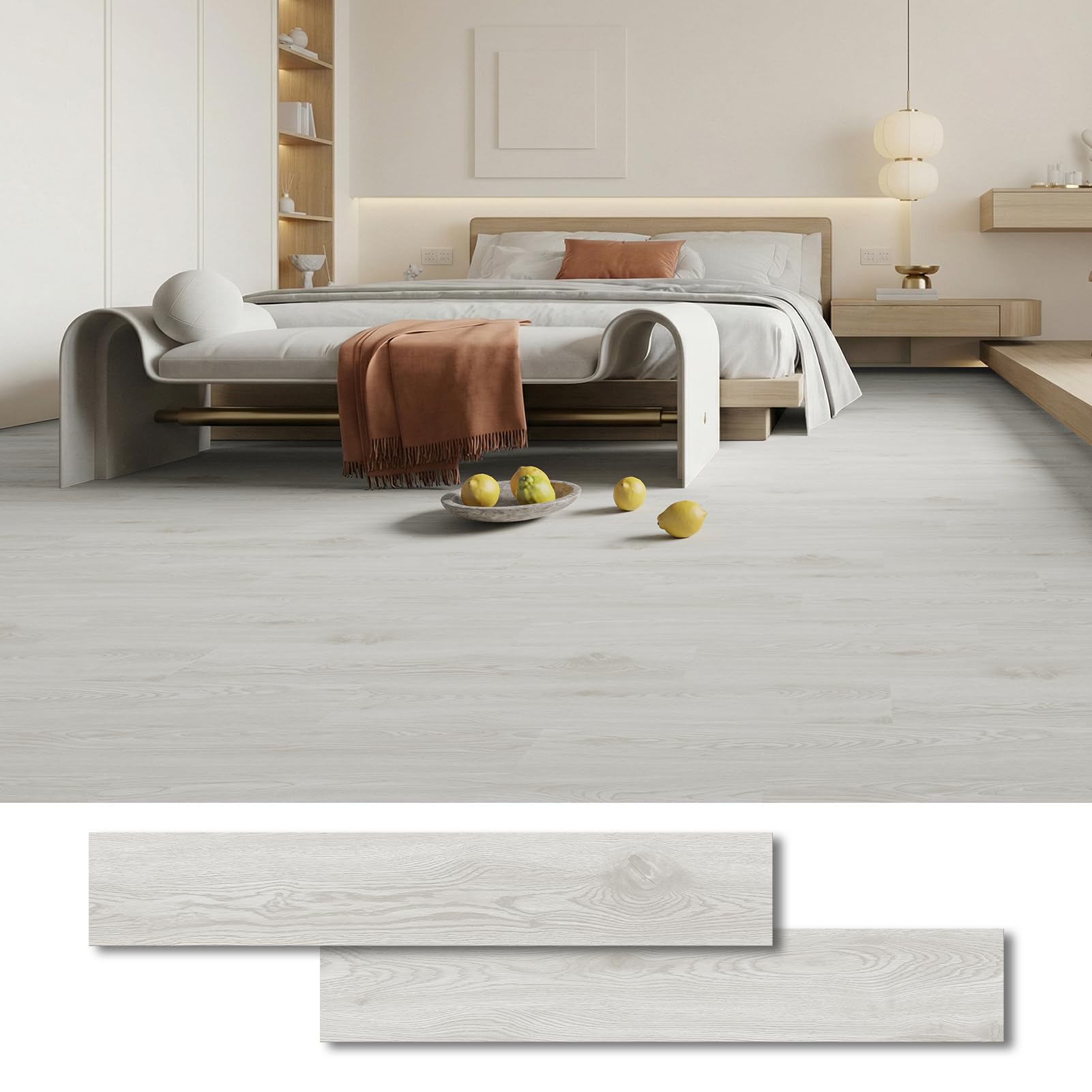 PVC-Bodenbelag, Wasserdichter Bodenbelag Selbstklebend, Holzoptik Weiße Eiche, 15,24 cm x 89 cm Vinyl Bodenbelag für Wohnzimmer | Badezimmer | Küche, 37 Dielen, Abdeckung 5,02 m²