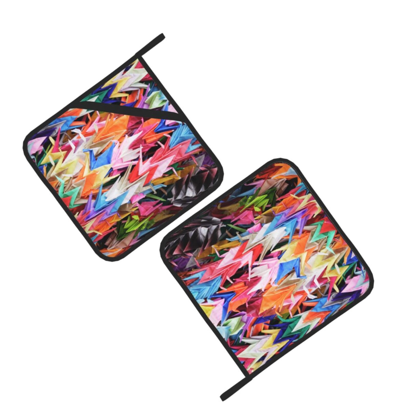 Origami Paper Cranes Printed Oven Pot Holders Set of 2 Pcs Heat Resistant Kitchen Microwave Potholders for Cooking Baking Grilling