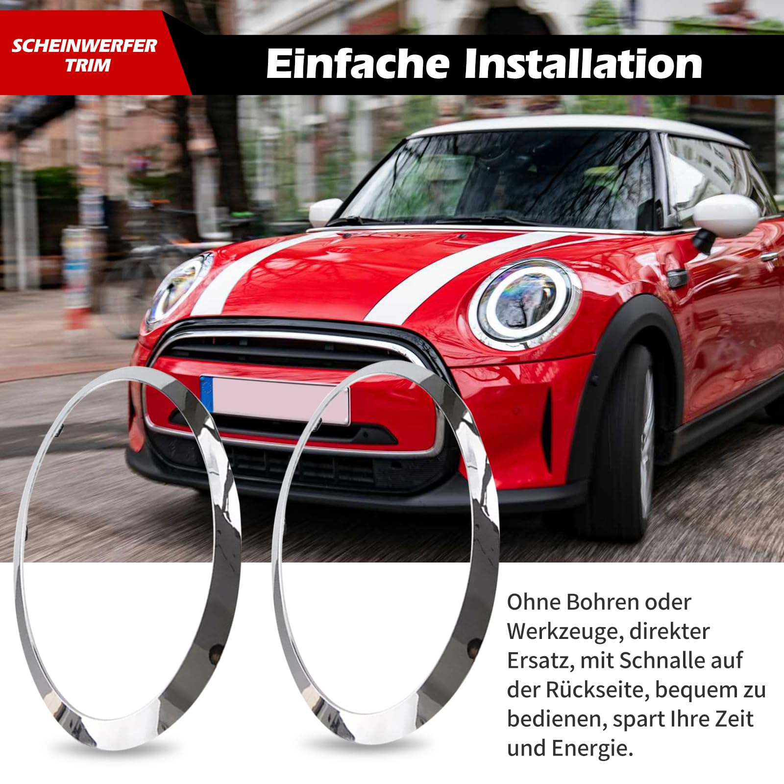 Mini Cooper F55 F56 F57 2014-2021 Cerchietto Fari Ricambio Argento 2 Pezzi