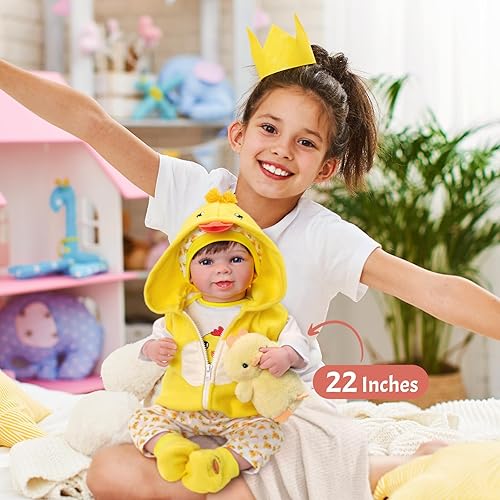 Miniatura 6 de ADFO Muñecas de bebé Reborn de 22 pulgadas, linda sonrisa, realista, muñeca recién nacida, cuerpo suave, muñecas de bebé de la vida real con caja de