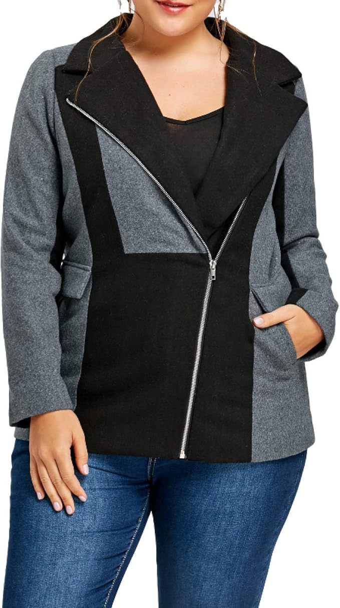 Women's Plus Size Stitching Windbreaker Jacket With Side Zipper Notch