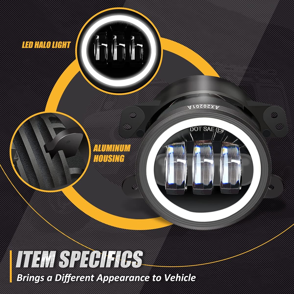 4 Inches LED Fog Lights Assembly w/Halo Ring DRL Turn Signal Compatible with 07-17 Wrangler / 14-18 Cherokee / 11-14 Charger /10-19 Journey (Left & Right) DOT Approved, NVL-FL-001H
