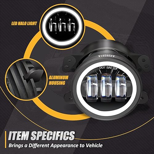 Miniatura 2 de Conjunto de luces antiniebla LED de 4 pulgadas con anillo de halo DRL, señal de giro compatible con Wrangler 07-17  14-18 Cherokee  11-14 Charger