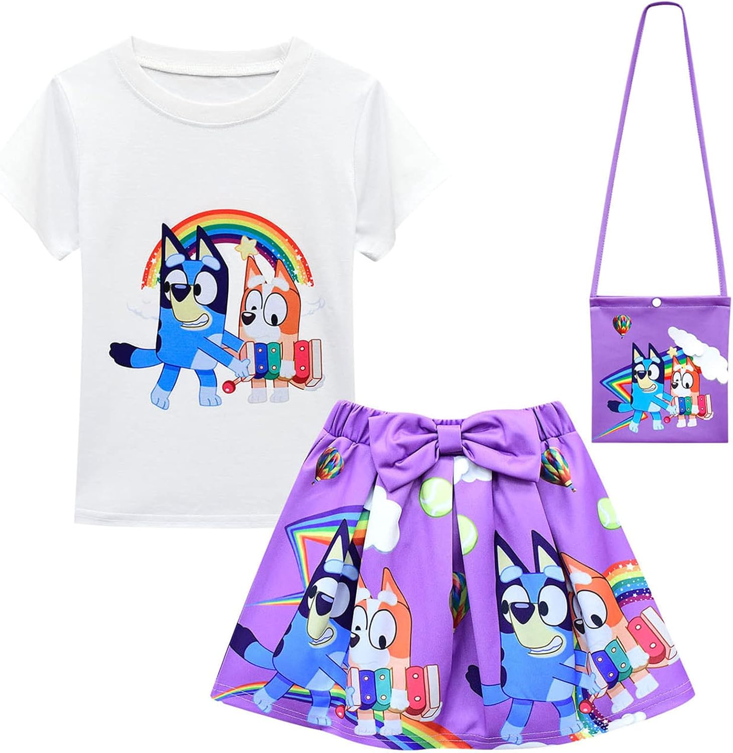 Fleeboys 3pcs Girls Skirt Sets T Shirt Top Bowknot Skirt with Bag Outfits: Clothing, Shoes & Jewelry