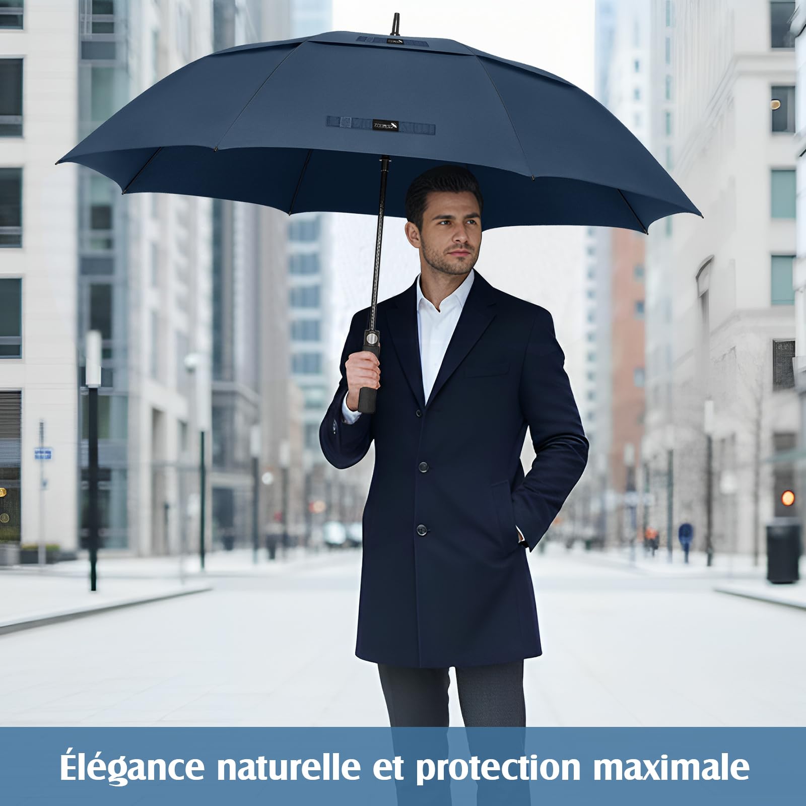ZOMAKE Grand Parapluie XL/XXL, Parapluie Golf Grande Taille pour 2 Personnes, Solide et Résistant au Vent Fort et aux Tempêtes, Ouverture Automatique, Homme & Femme, Idéal Golf, Voyage, Quotidien