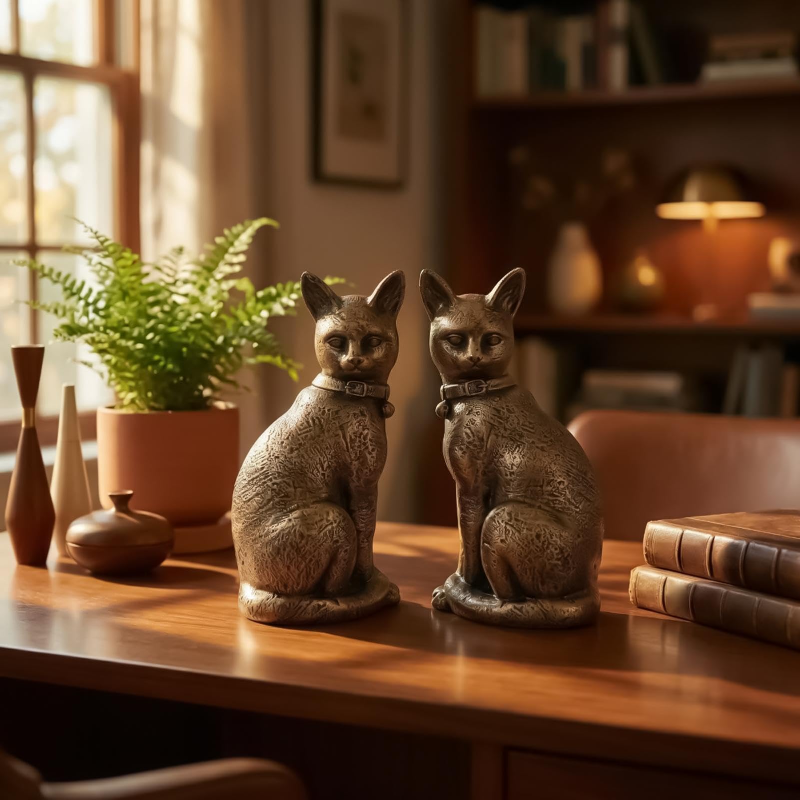 Podpórki Do Książek Na Półkę Retro figurka kota wykonana z żywicy | Dekoracyjne podpórki do książek Dla biblioteki, pokoju do nauki, sypialni, studentów oraz nauczycieli, miłośników czytania,