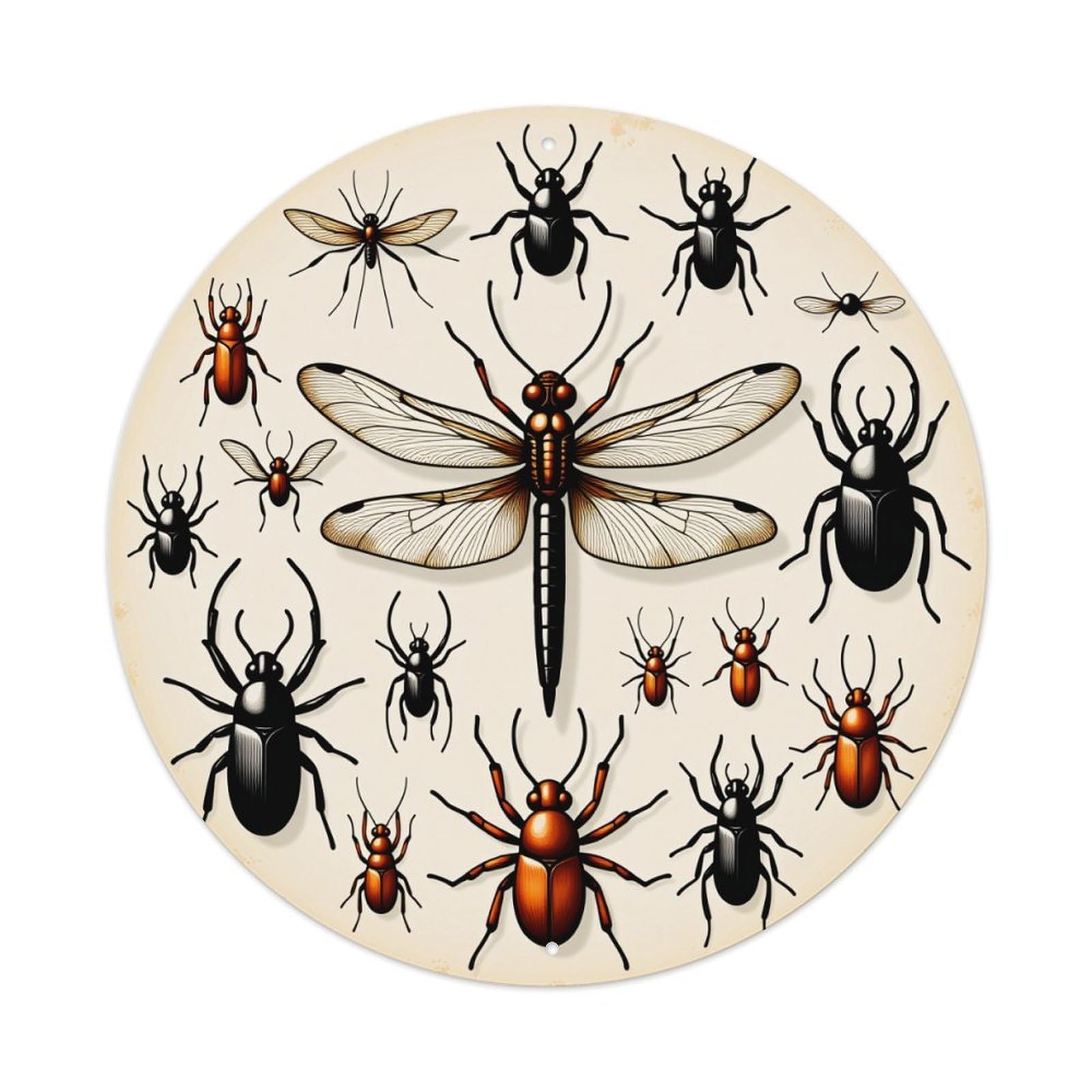 Insect Collection Art Print Round Sign Wall Decor Poster, Home Bar Garage Cafe Kitchen Wall Art Decoration 12X12Inches