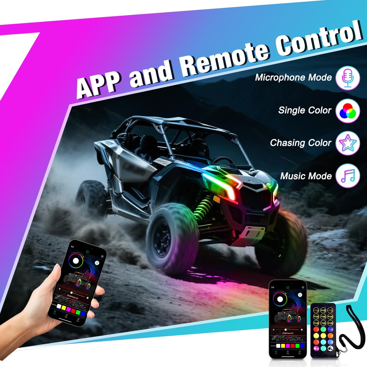 RGB LED Front Signature Beam Lights Replacement for Can Am Maverick X3 XDS XRS Max Turbo R 2017-2024,with DRL Turn Signal X3 Fang Light Assembly, IP68 Waterproof,Plug and Play,Remote/App Control