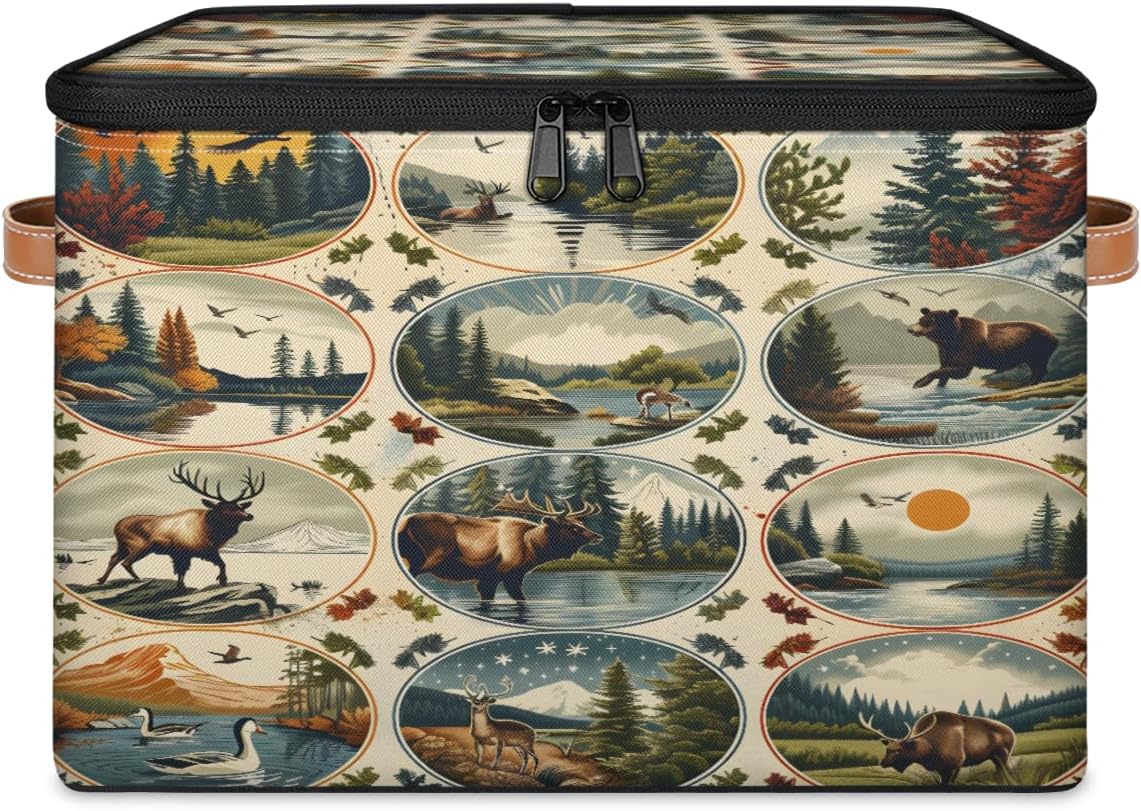 Mountain Forest Fabric Storage Bins with Lid