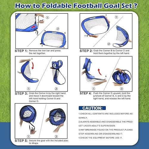 Miniatura 8 de Porterías de fútbol para patio trasero, red de fútbol portátil desplegable con bolsa de transporte y 4 modos de portería, equipo de entrenamiento de