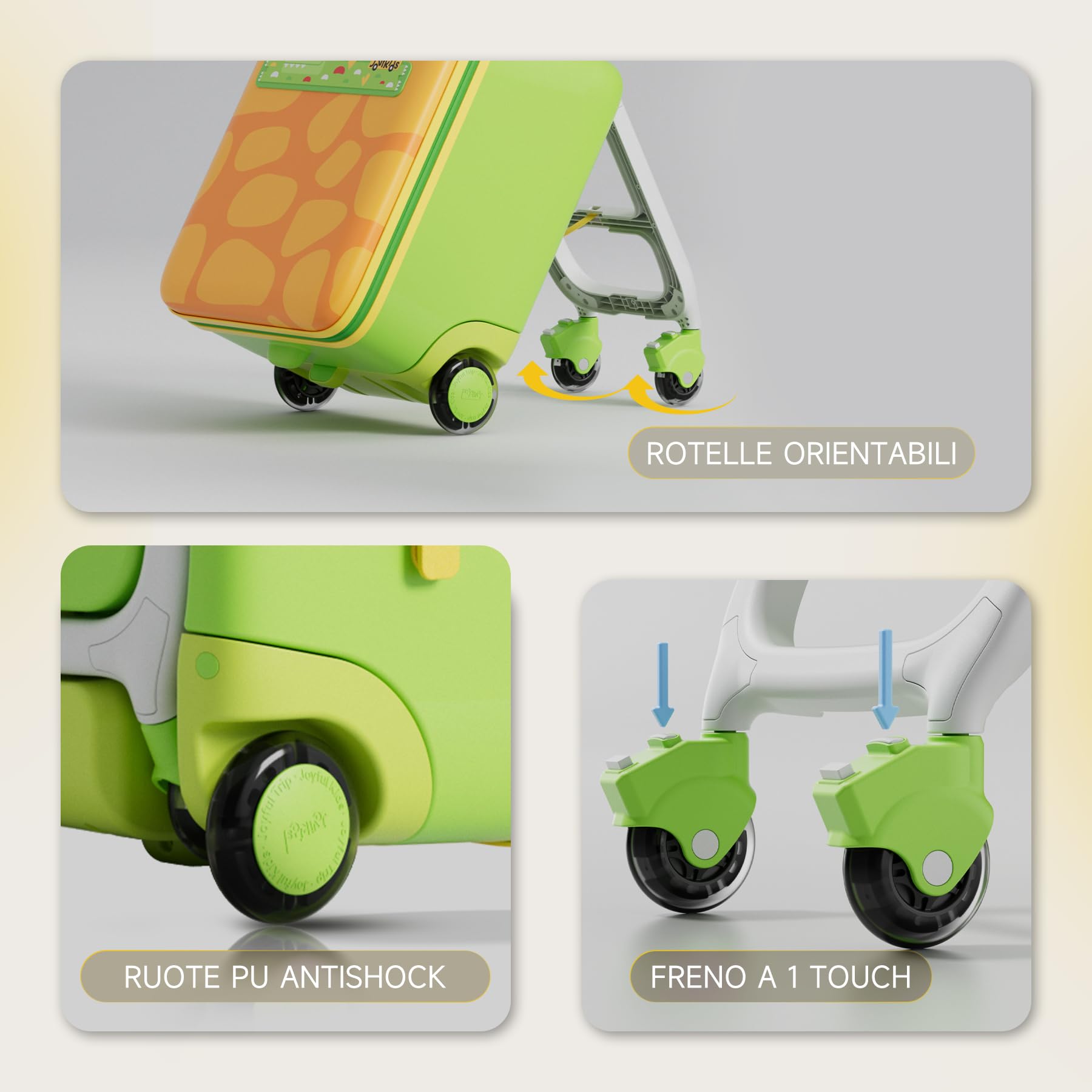 Jovikids Valigia Cavalcabile per Bambini, 38L Trolley Bagaglio a mano, Bambini dai 3 anni in su, Ruote universali, braccioli per bambini, 30 * 38.6 * 56.9cm (green)