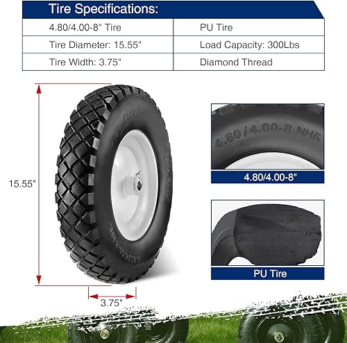 Miniatura 2 de Neumático para carretilla MaxAuto 4.80 4.00-8 Libre de pinchazos 4.804.00-8 Neumático y rueda con ajuste de grasa, eje centrado de 3", rodamientos