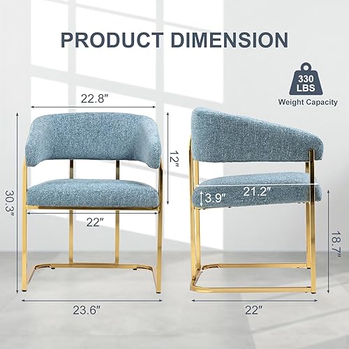 Miniatura 2 de Sillas de comedor modernas, asiento tapizado ancho con patas de metal que no se oxidan (juego de 2, azul)