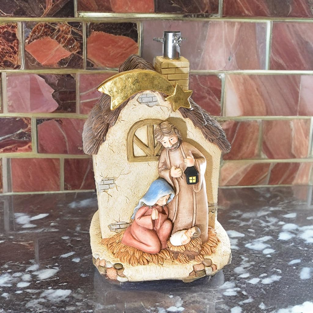 Magie di Natale Base pour sapin de Noël en forme de crèche avec maison, décoration intérieure (38,5 x 33 x h 55 cm)