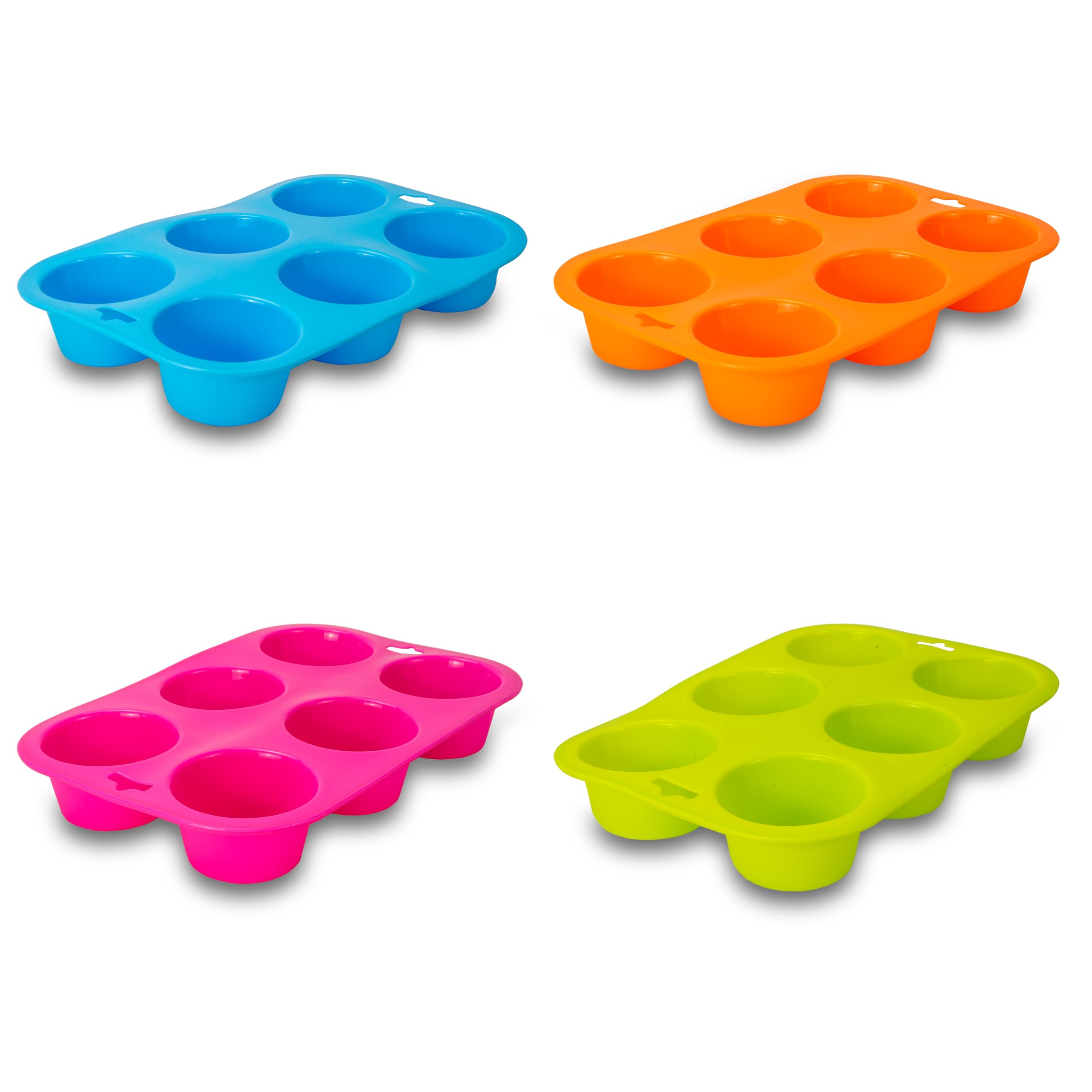 ZANGCO Non-Stick Silicone Muffin Tray – 6-Cup BPA-Free, Heat-Resistant Baking Pan for Cupcakes, Muffins, and More (Four Colours 4 - Pack)