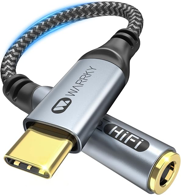 WARRKY USB C to 3.5mm Jack Adapter, USB C Headphones Adapter [Hi-Res DAC, Gold-Plated Connectors] for Galaxy S22/ S21/ Note 20/ A53, P50/ P40/ Mate 40, Pixel 6/5, iPad Pro/iPad Mini 6, OnePlus, etc.