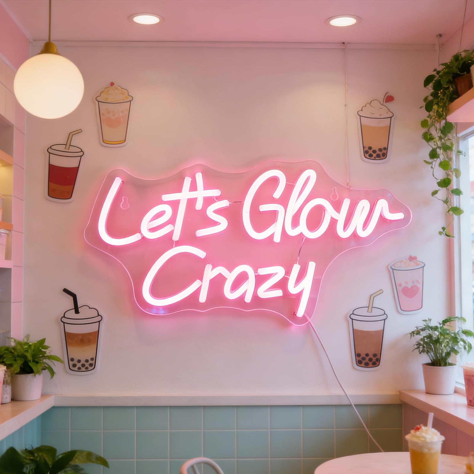 LED "Let's Glow Crazy" Neon Sign Illumina Segni per Camera da letto Casa Game Room Hotal Caffè Birra Pub Bar Party Desk Decorazioni di Arte Della Parete Compleanno Regali di Natale (rosa)