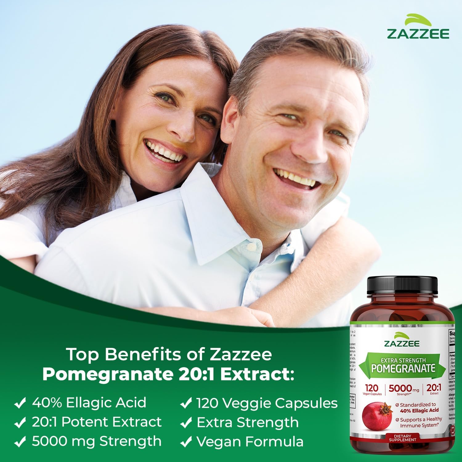 Zazzee Extra Strength Pomegranate 20:1 Extract, 5000 mg Strength, 40% Ellagic Acid, 120 Vegan Capsules, 4 Month Supply, Standardized, Concentrated 20X Extract, 100% Vegetarian, All-Natural and Non-GMO - Image 3