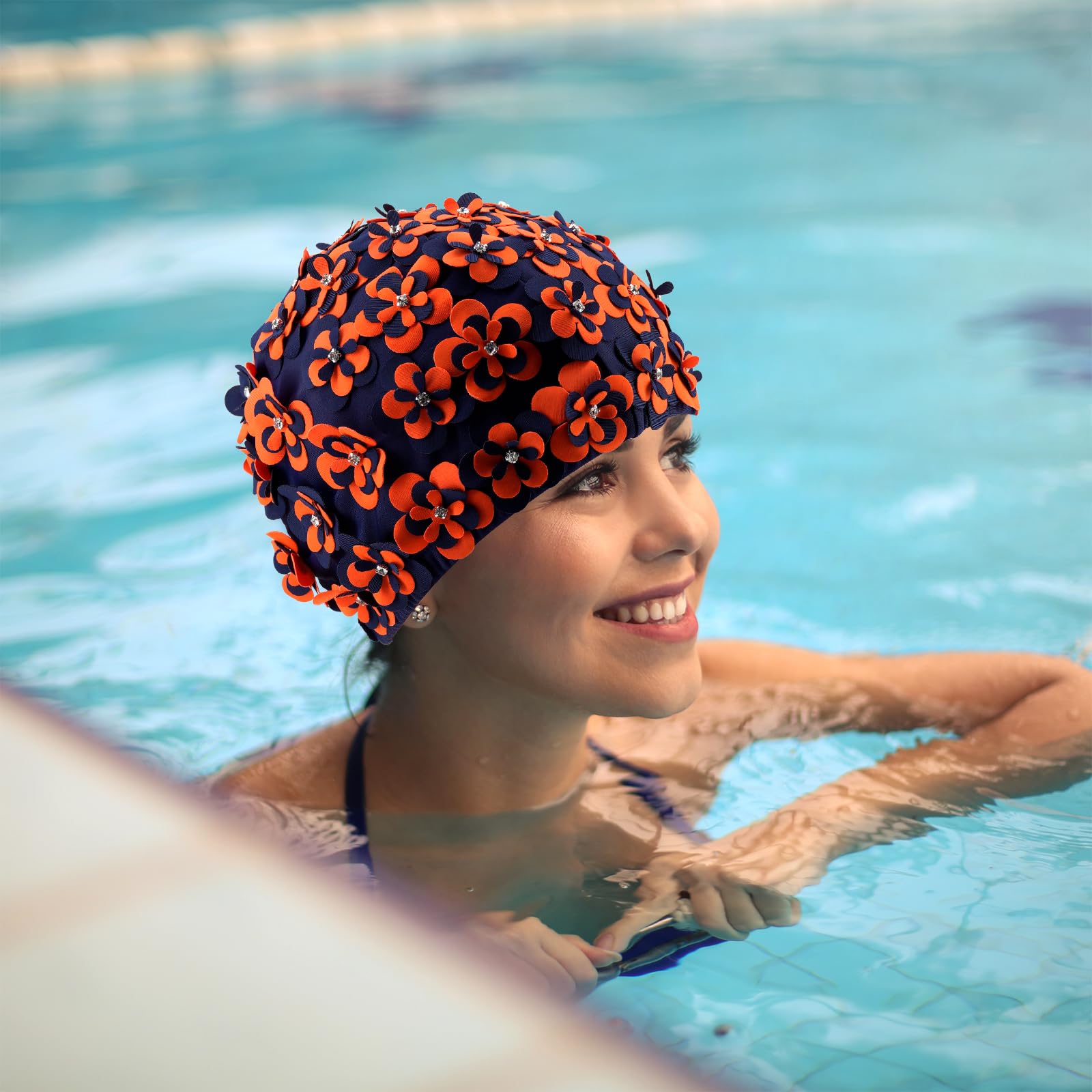 Bonnet De Bain à Pétales De Fleurs Rétro - Pour Femmes - Taille Unique Extensible - Protection Cheveux Piscine Et Plage